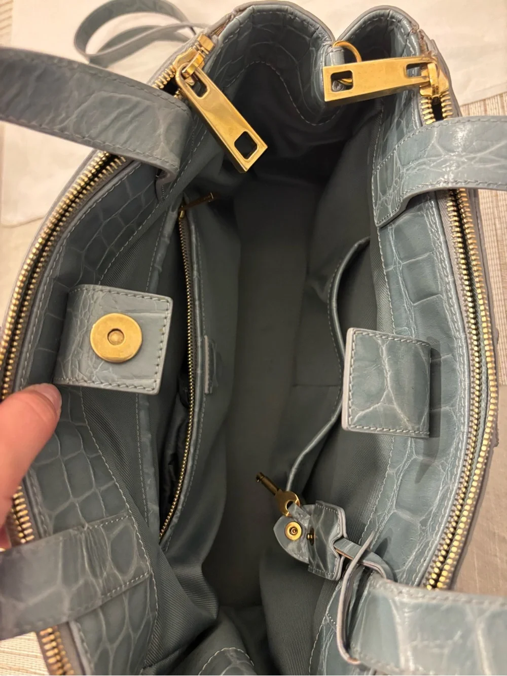 RARE Marc Jacobs Slate Blue Croc-Embossed Italian Leather Satchel with Gold